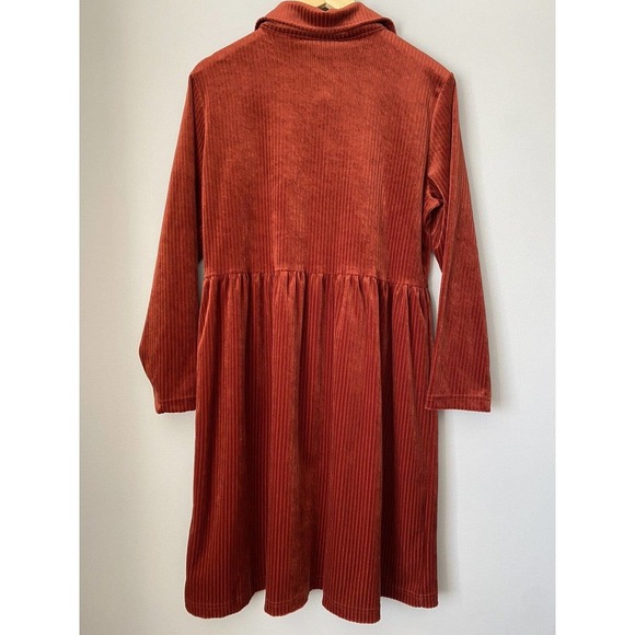 Vtg Hanes Signature Collection Ribbed Velvet Midi Dress L Button Front 80's Rust - Picture 5 of 9